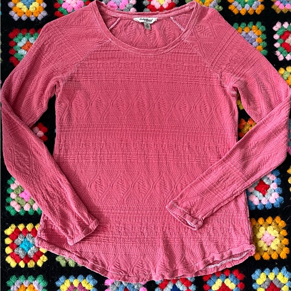 Y2K Top Lace Blouse Lucky Brand M Top Long Sleeve Tee Shirt Coral Pink - Picture 4 of 12